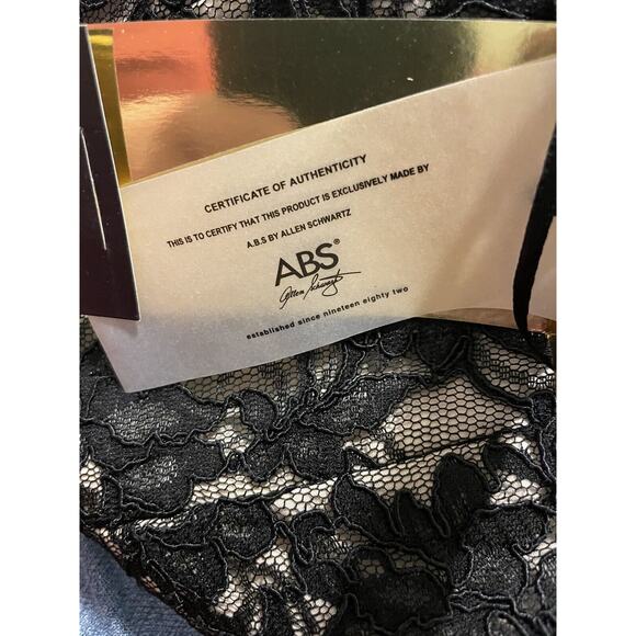 Vintage NWT $410 ABS Allen Schwartz Size 8 Black Lace Leather Peplum Dress - Picture 10 of 10